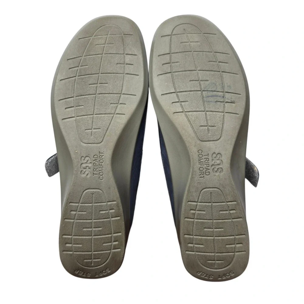SAS Roamer Denim Leather T Strap Comfort Walking Shoes 8.5M Mary Jane Casual USA
